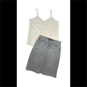 Express Y2K Denim Pencil Jean Skirt Front Slit | 4